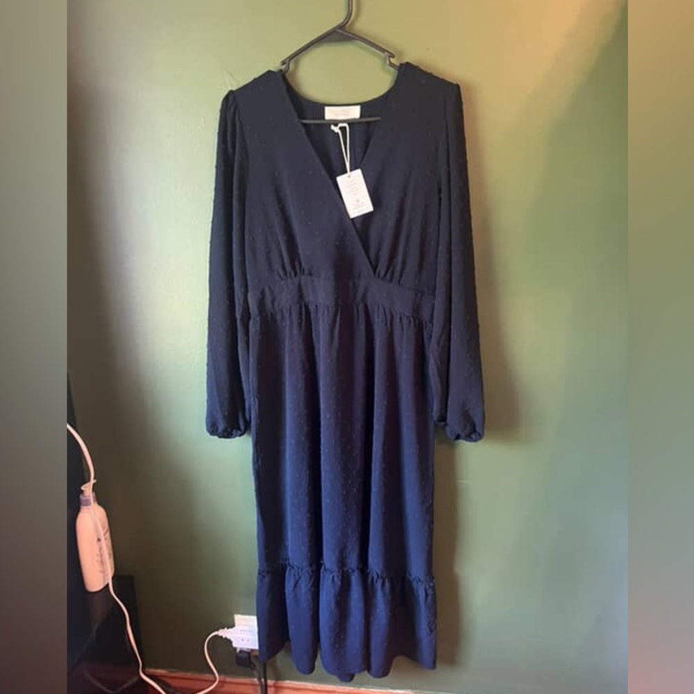 Lucky Brand Blue V-Neck Long Sleeve Sundress